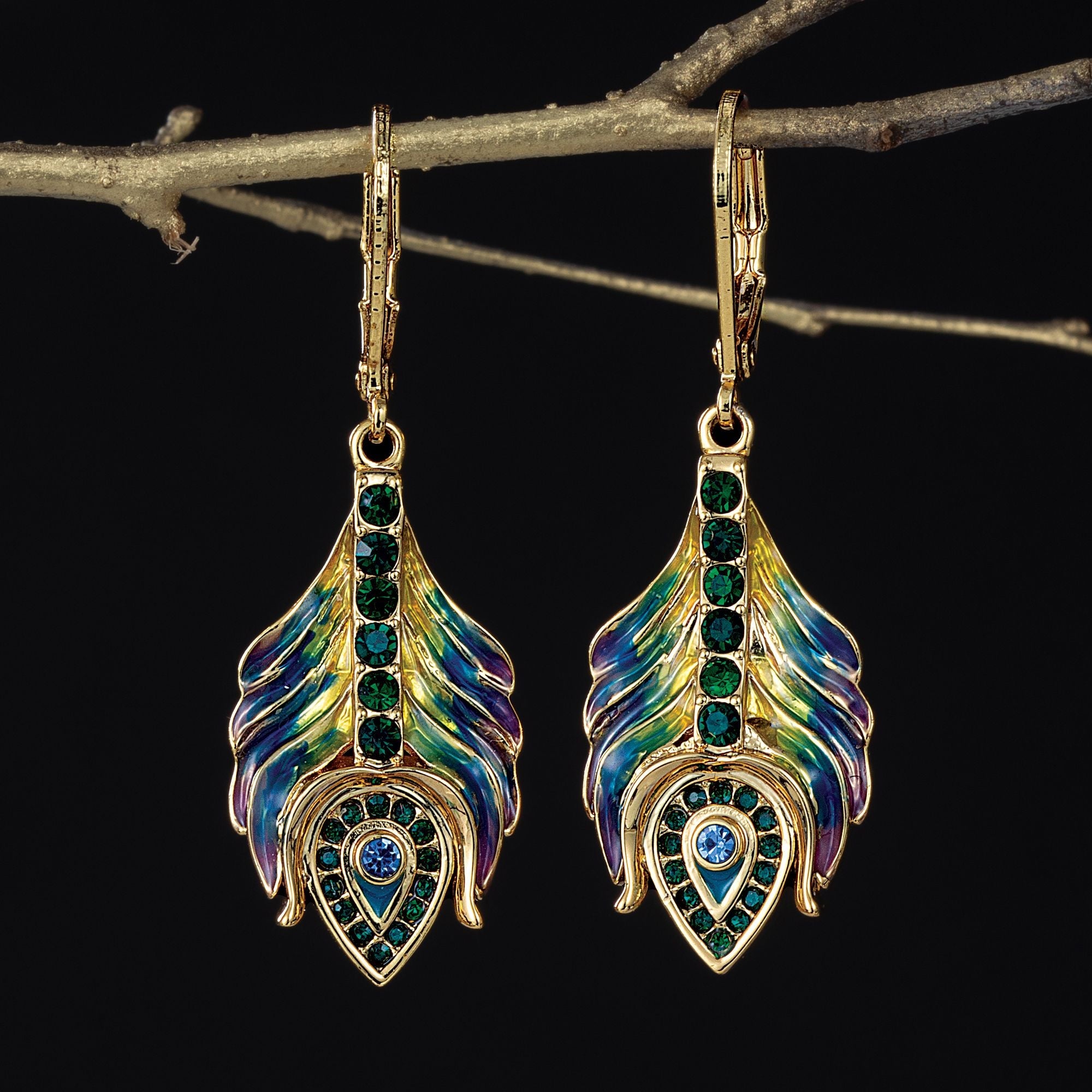 Crystal Peacock Feather Earrings Uno Alla Volta