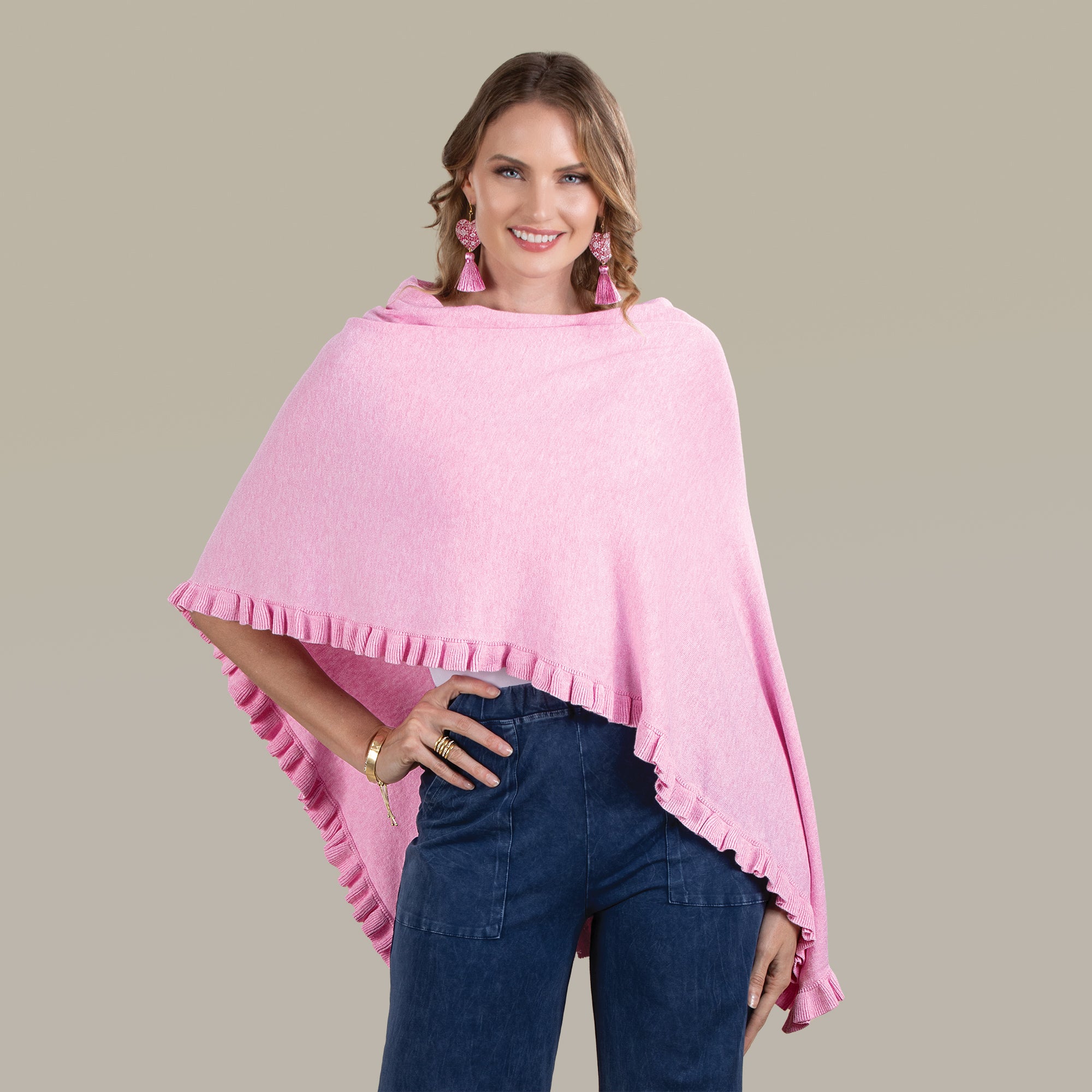 Cotton Cashmere Bright Pink Poncho (Preorder)