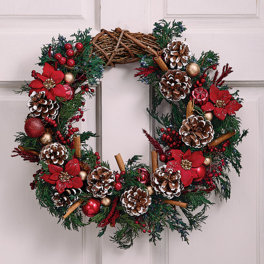 Poinsettias & Pinecones Wreath