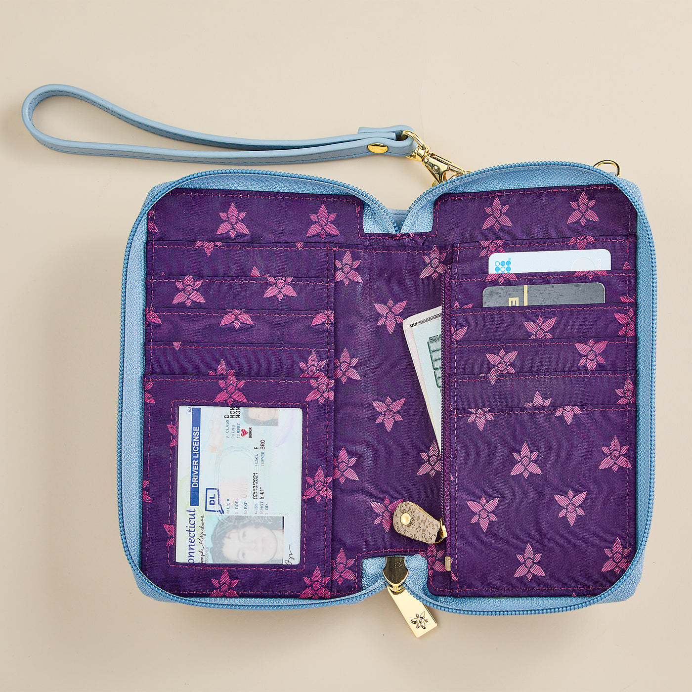 Hand-Painted Hummingbirds & Dahlias Leather Cellphone Crossbody