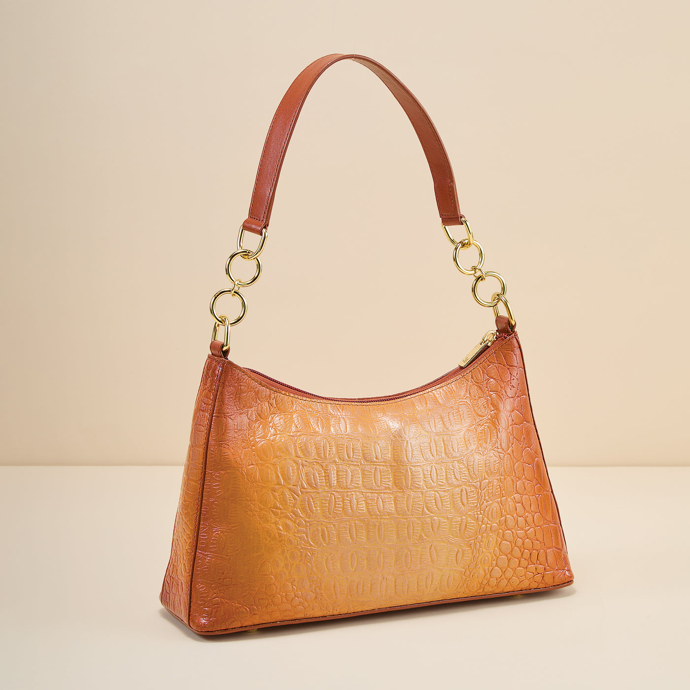 Hand-Painted Croco Textured Leather Hobo Bag