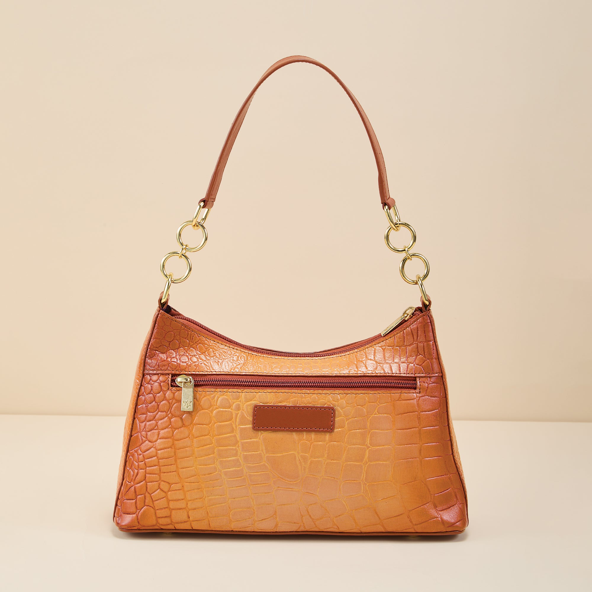 Hand-Painted Croco Textured Leather Hobo Bag