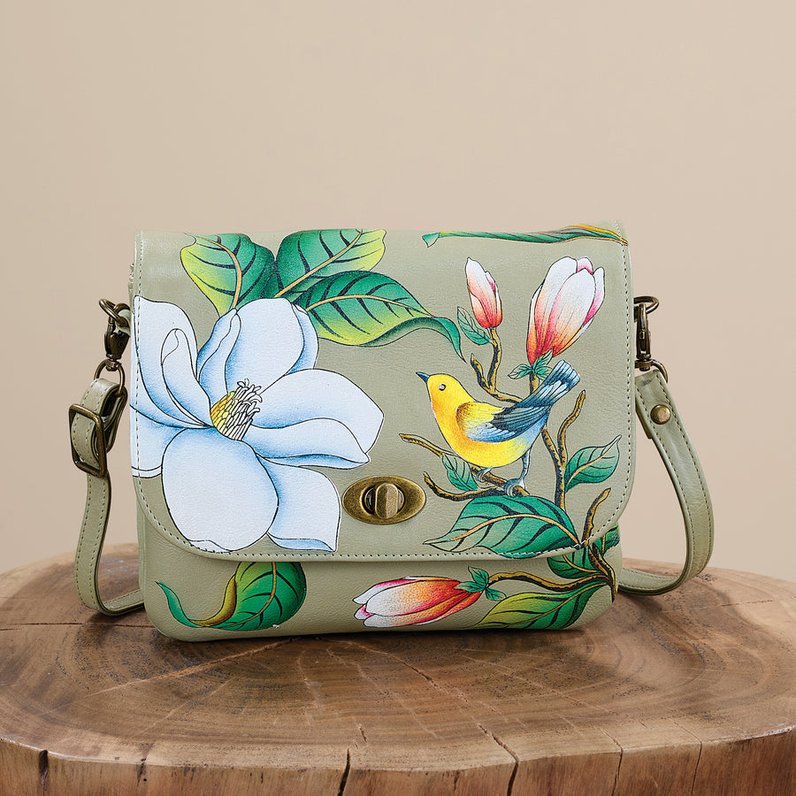 Hand-Painted Magnolia Crossbody