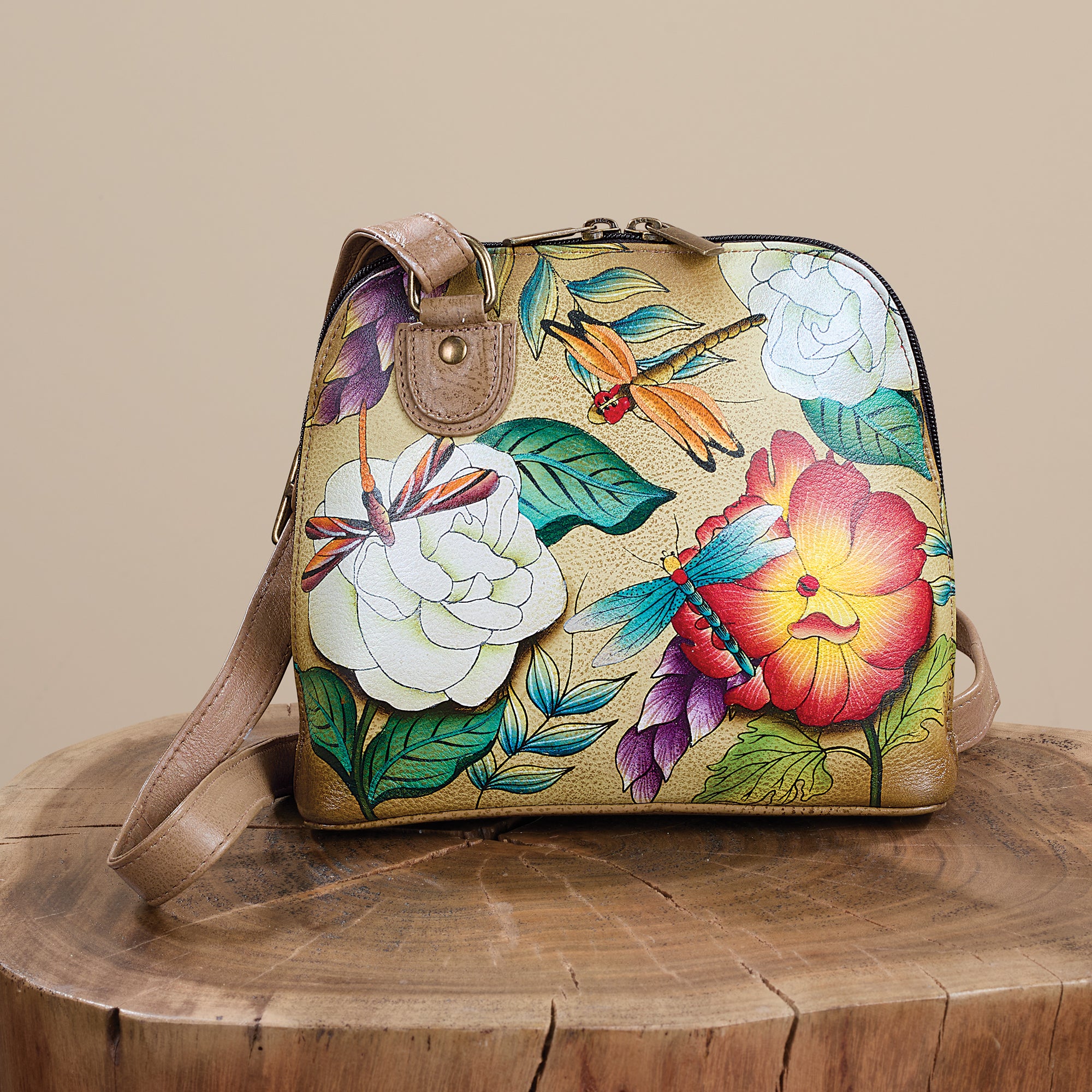 Hand-Painted Dragonfly Organizer Crossbody