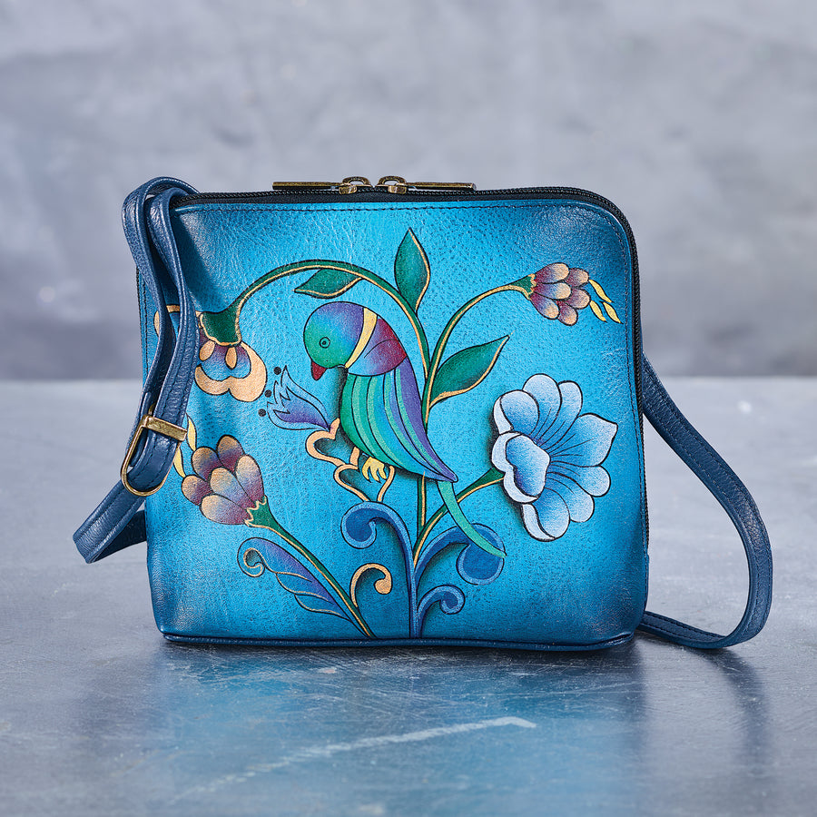 Hand-Painted Beauty In Blue Mini Crossbody