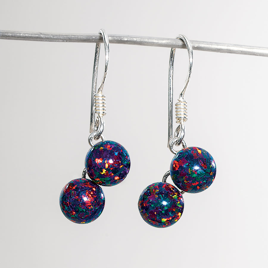 Rare Black Opal Ball Earrings