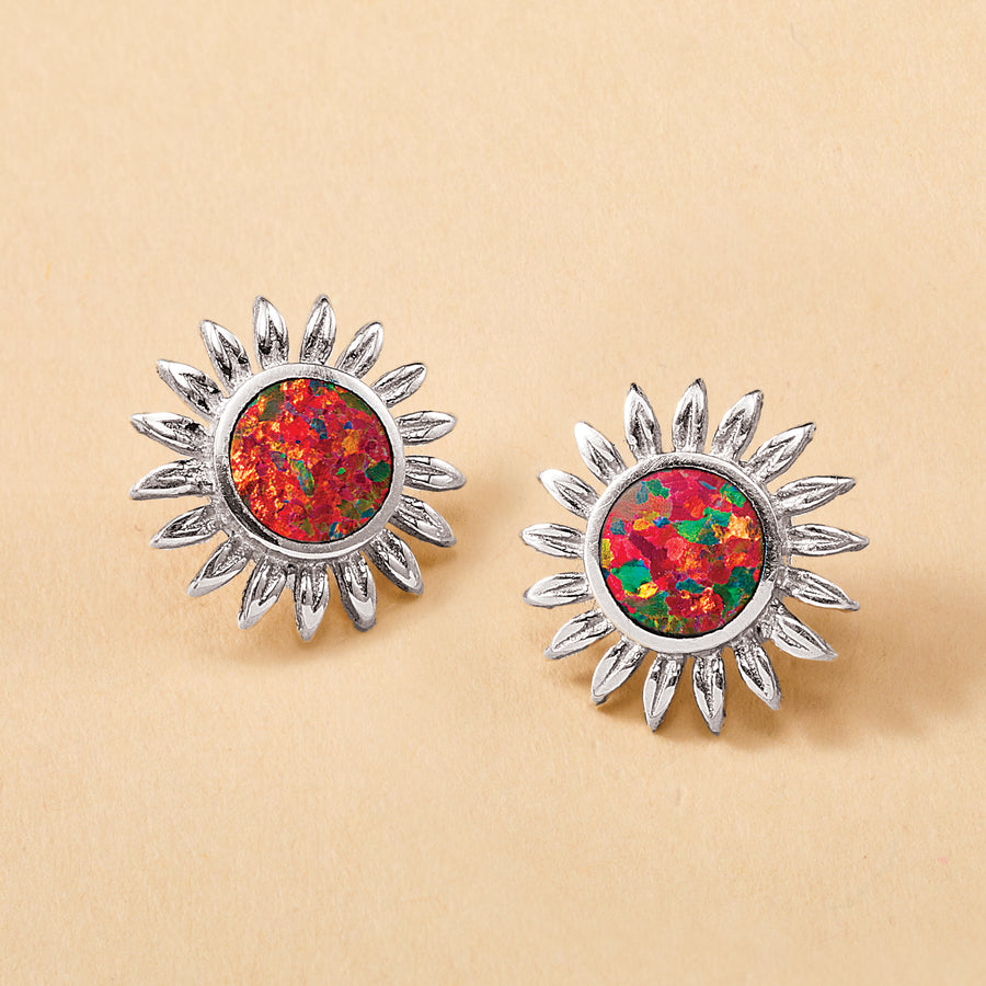 Mexican Fire Opal Flower Earrings