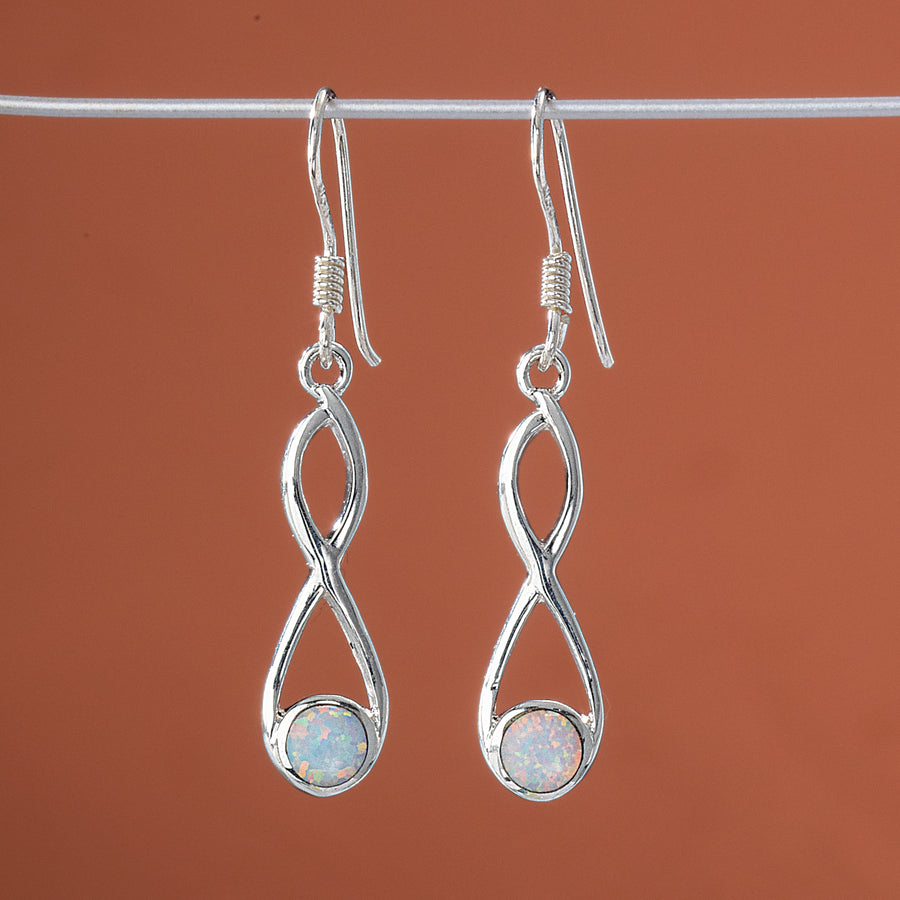 White Opal Infinity Earrings