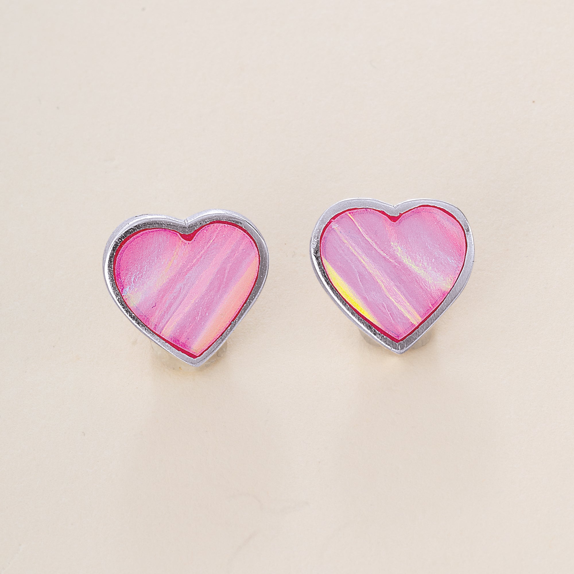 Sterling Silver & Blush Opal Heart Earrings