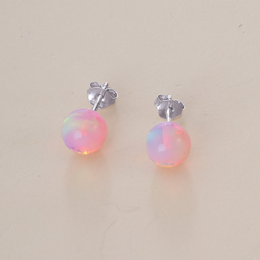 Sterling Silver & Blush Opal Ball Earrings