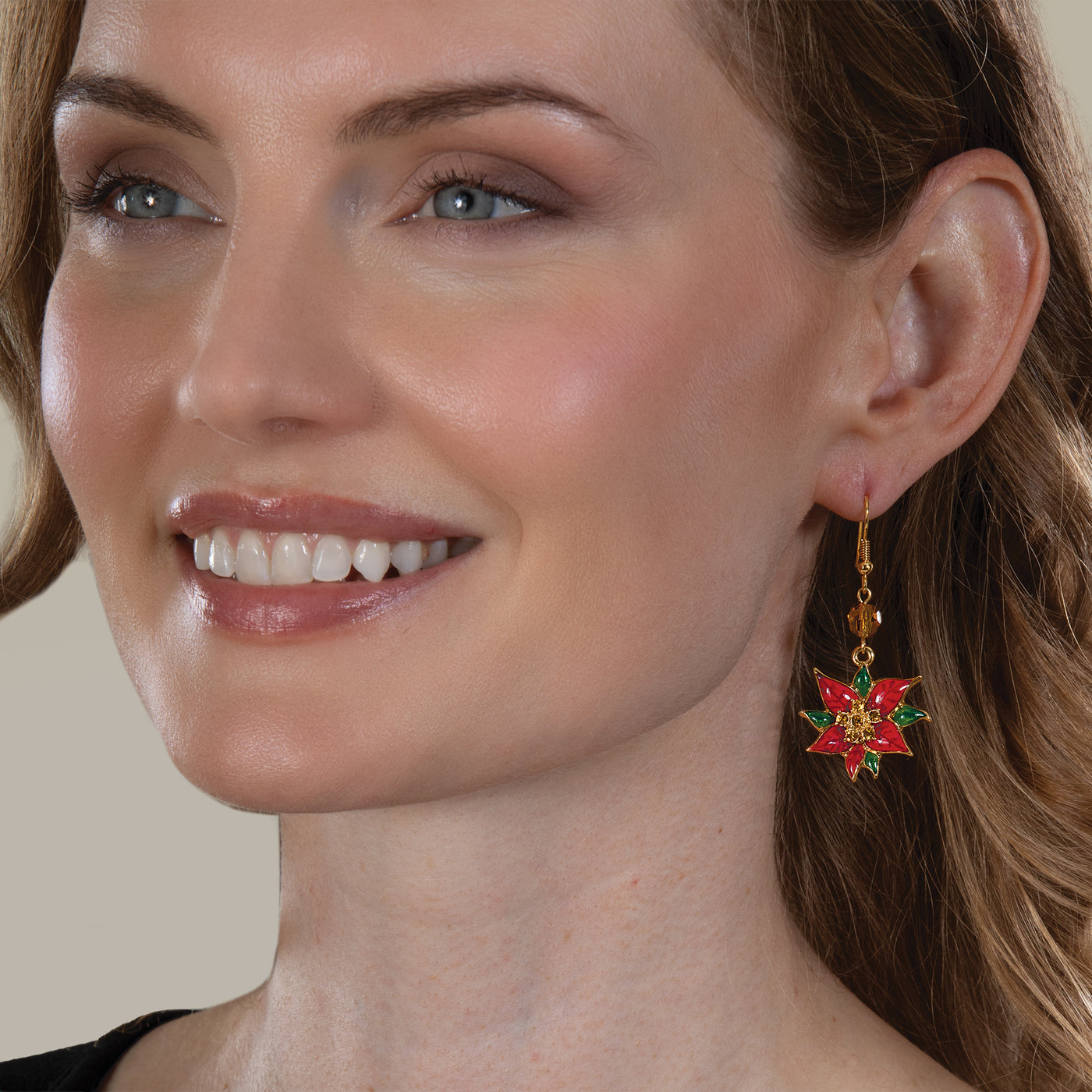 Poinsettia Earrings with Czech Crystals