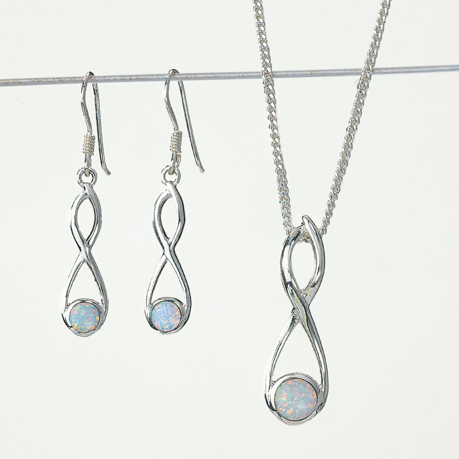 White Opal Infinity Earrings