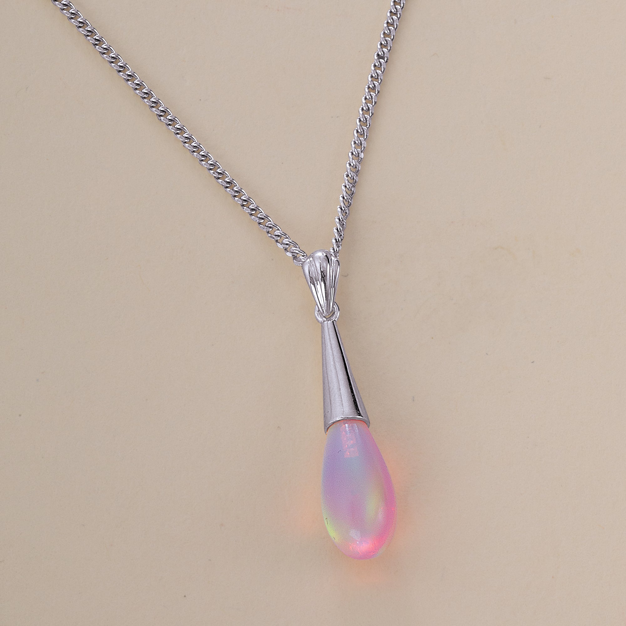 Sterling Silver & Blush Opal Teardrop Necklace