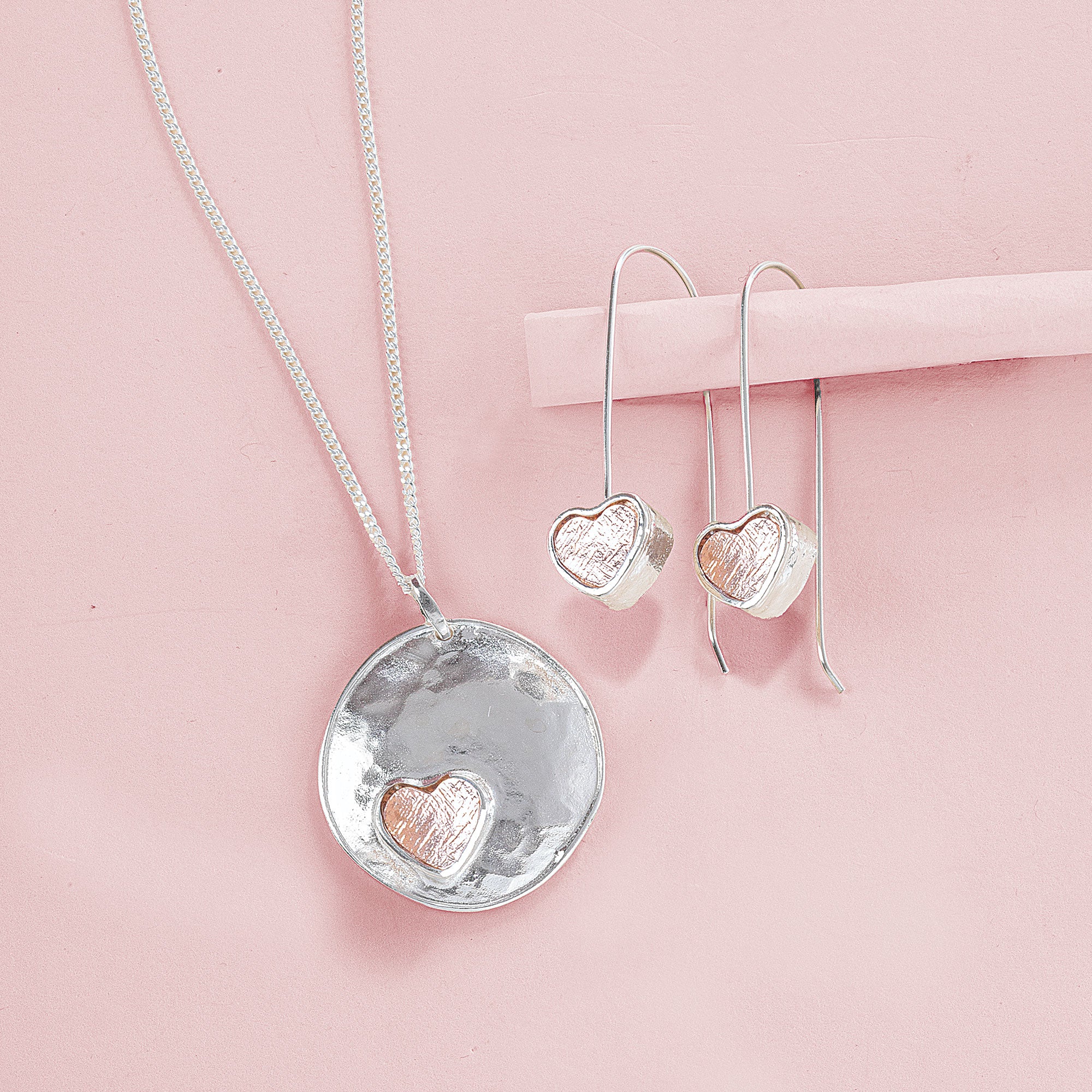 Rose Gold Heart Necklace & Earrings Set