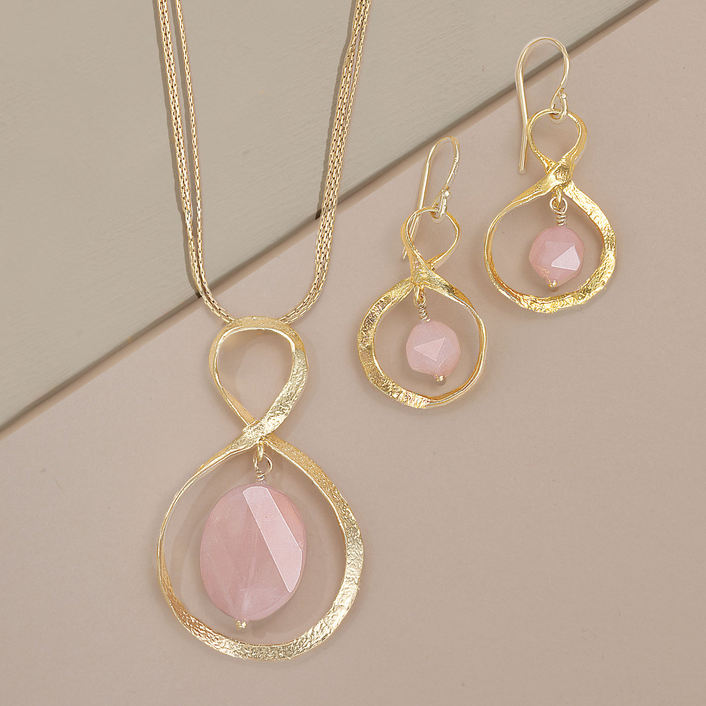 Rose Quartz Infinity Earrings