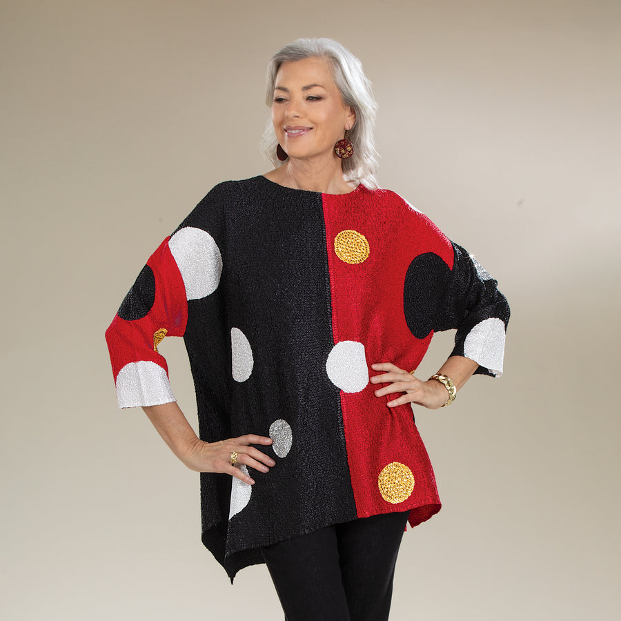 Polka Dots On Colorblocks Crinkle Tunic