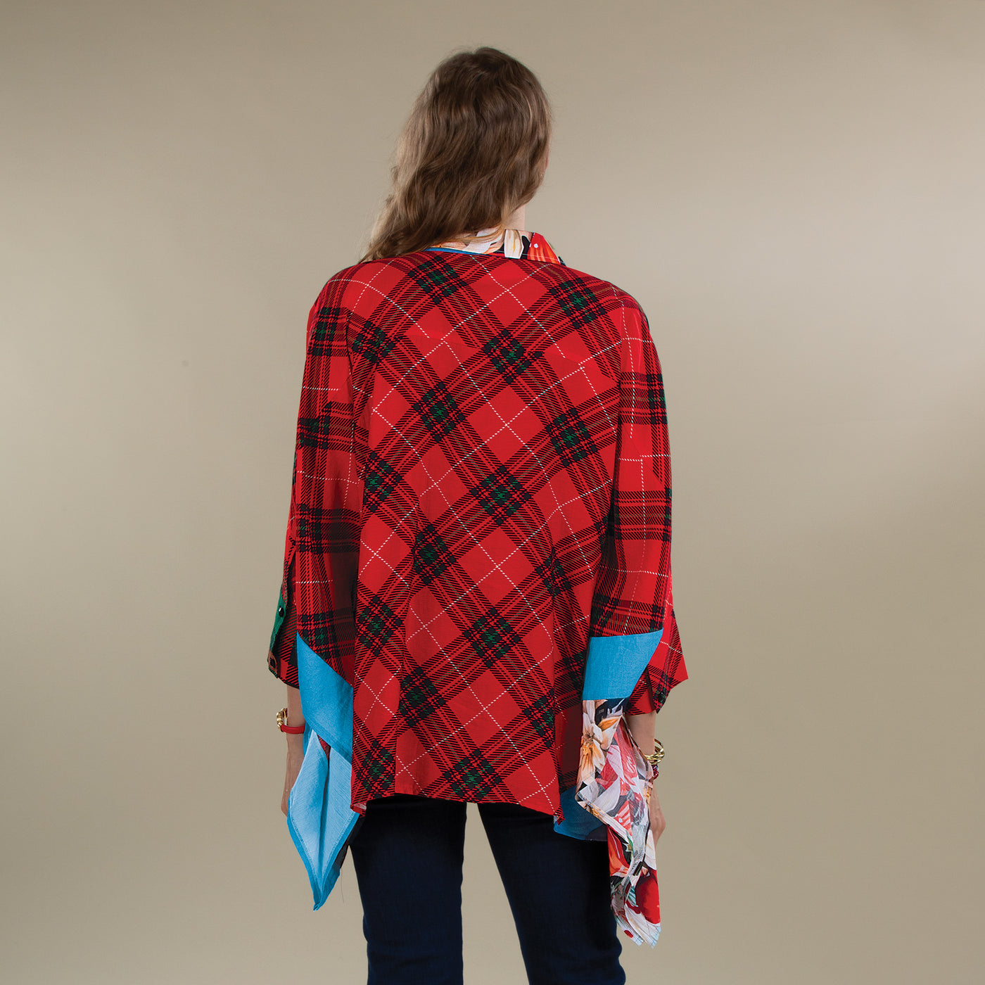 Posies & Plaid Batwing Blouse