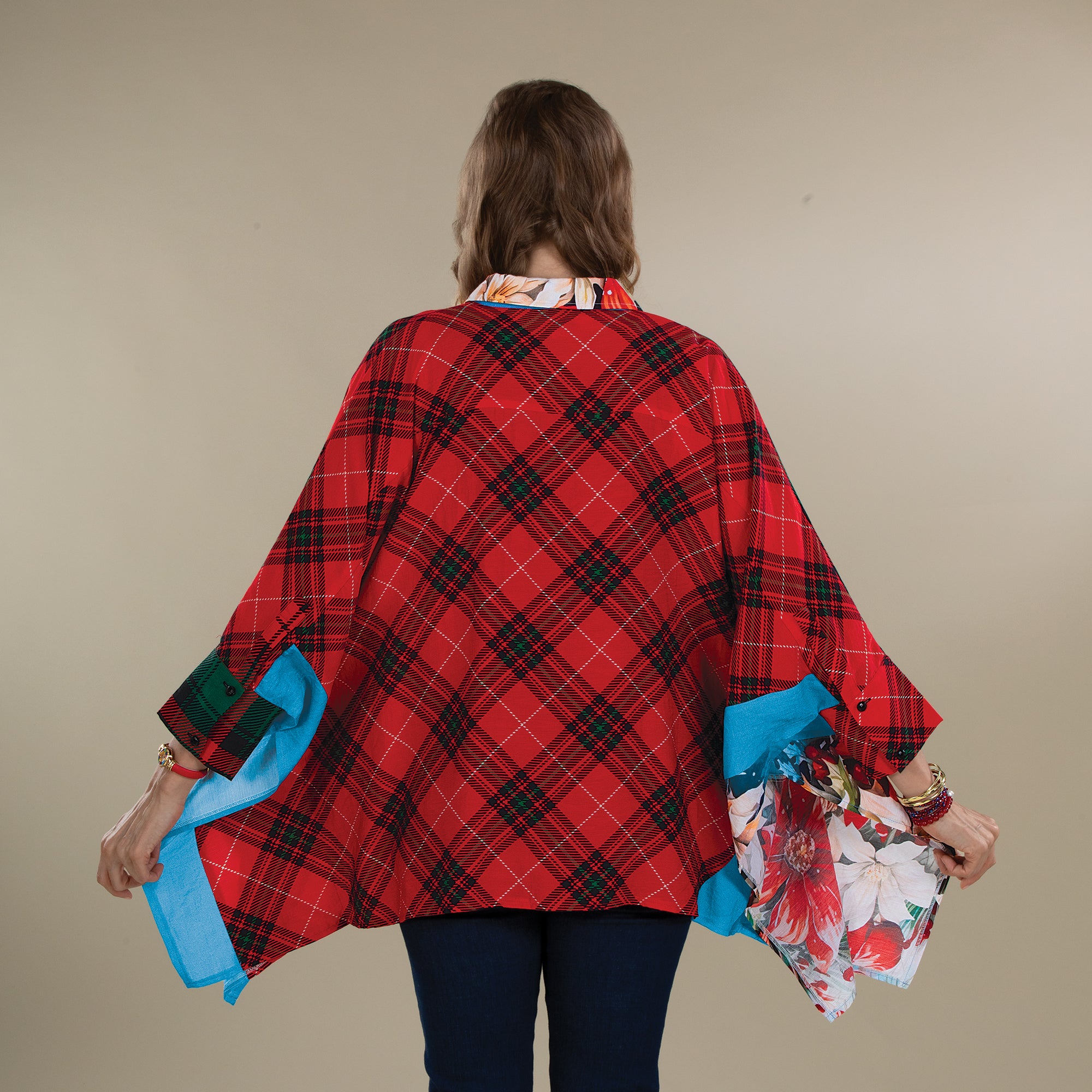 Posies & Plaid Batwing Blouse