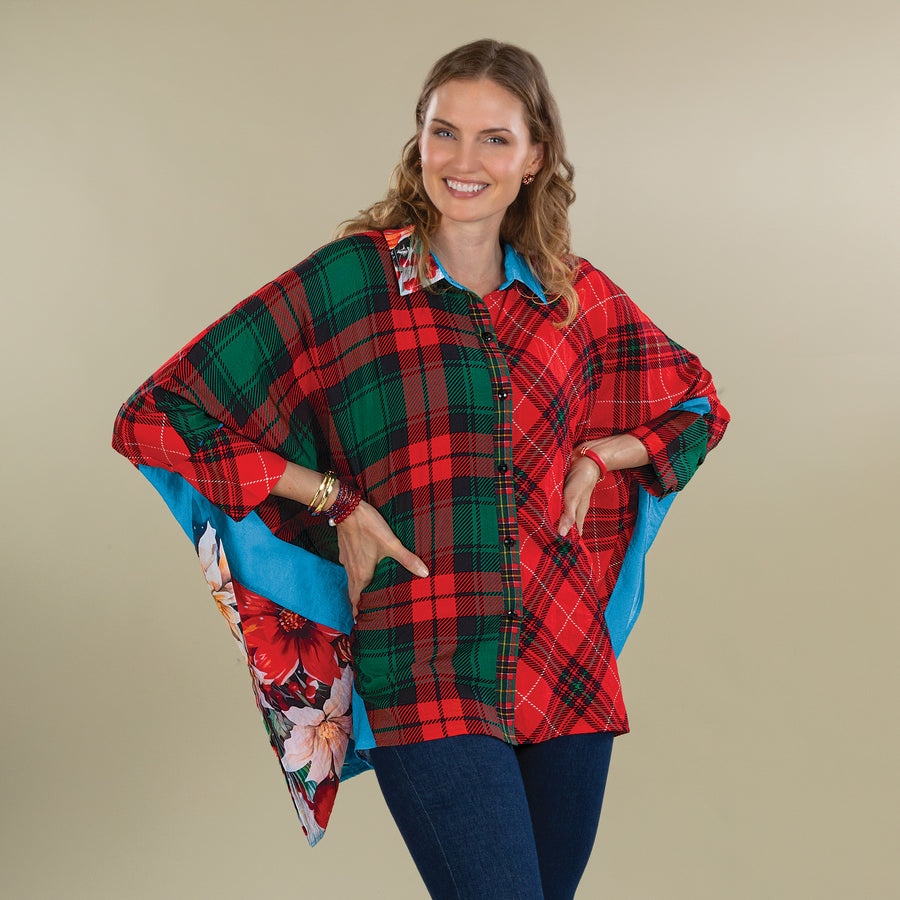 Posies & Plaid Batwing Blouse