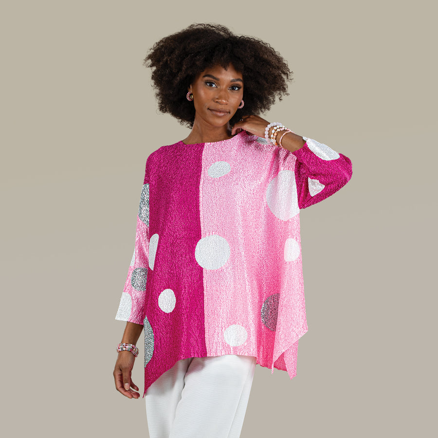 Pink Dots On Colorblocks Crinkle Tunic