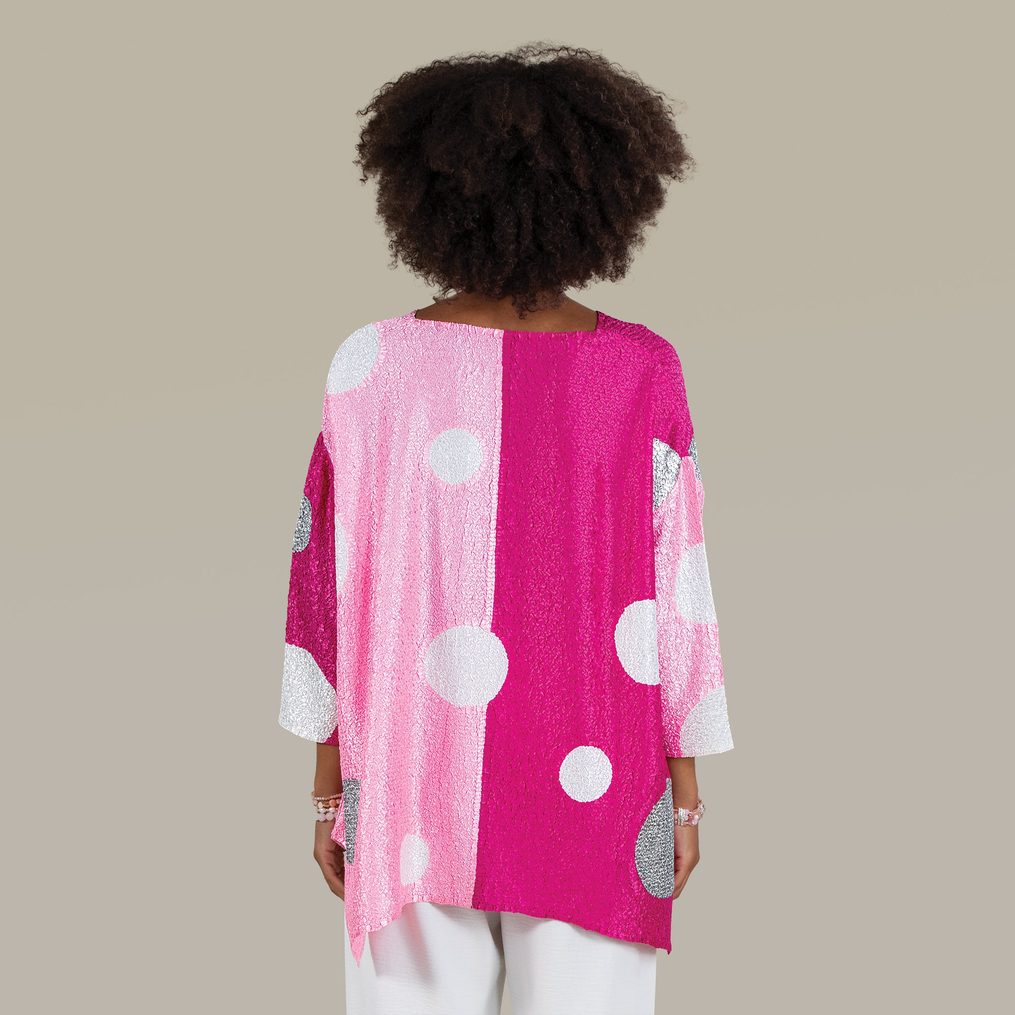 Pink Dots On Colorblocks Crinkle Tunic