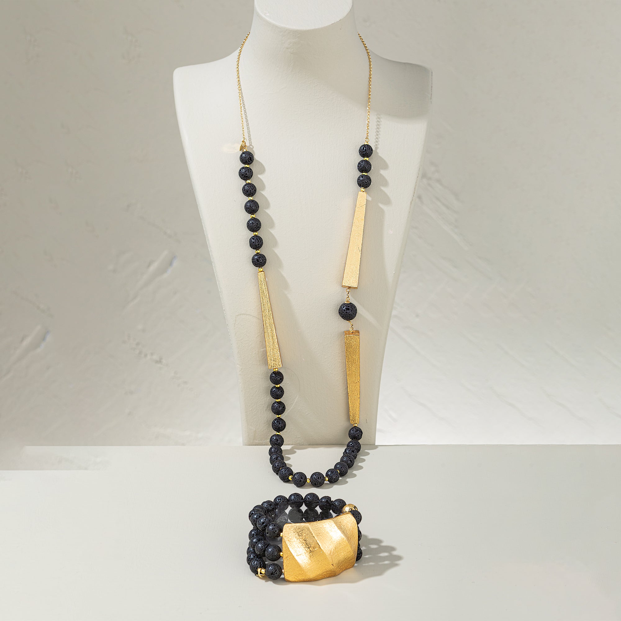 Opulent Olive Wood & Lava Stone Necklace