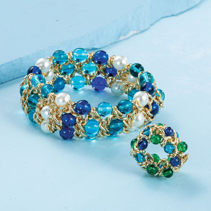 Murano Glass Cool Blues Stretch Bracelet