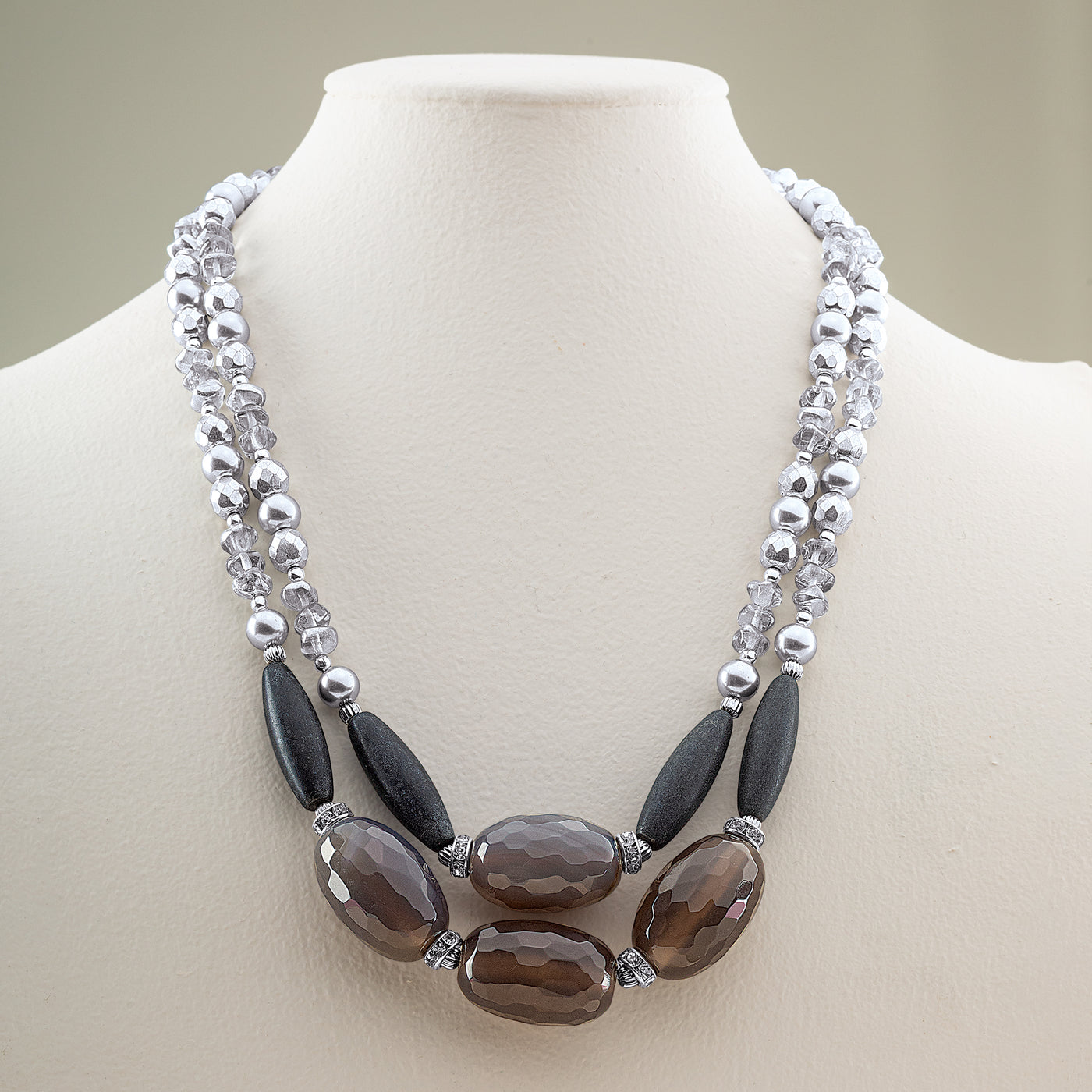 Murano Glass & Grey Agate Double Strand Statement Necklace