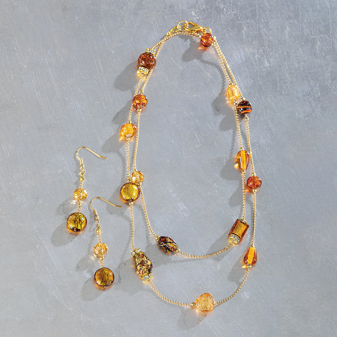 Drops Of Gold Murano Glass Earrings