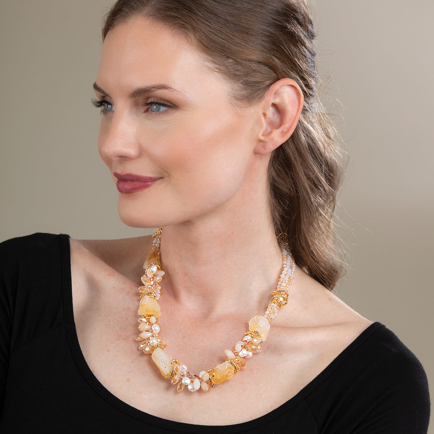 Creamy Citrine Cluster Statement Necklace