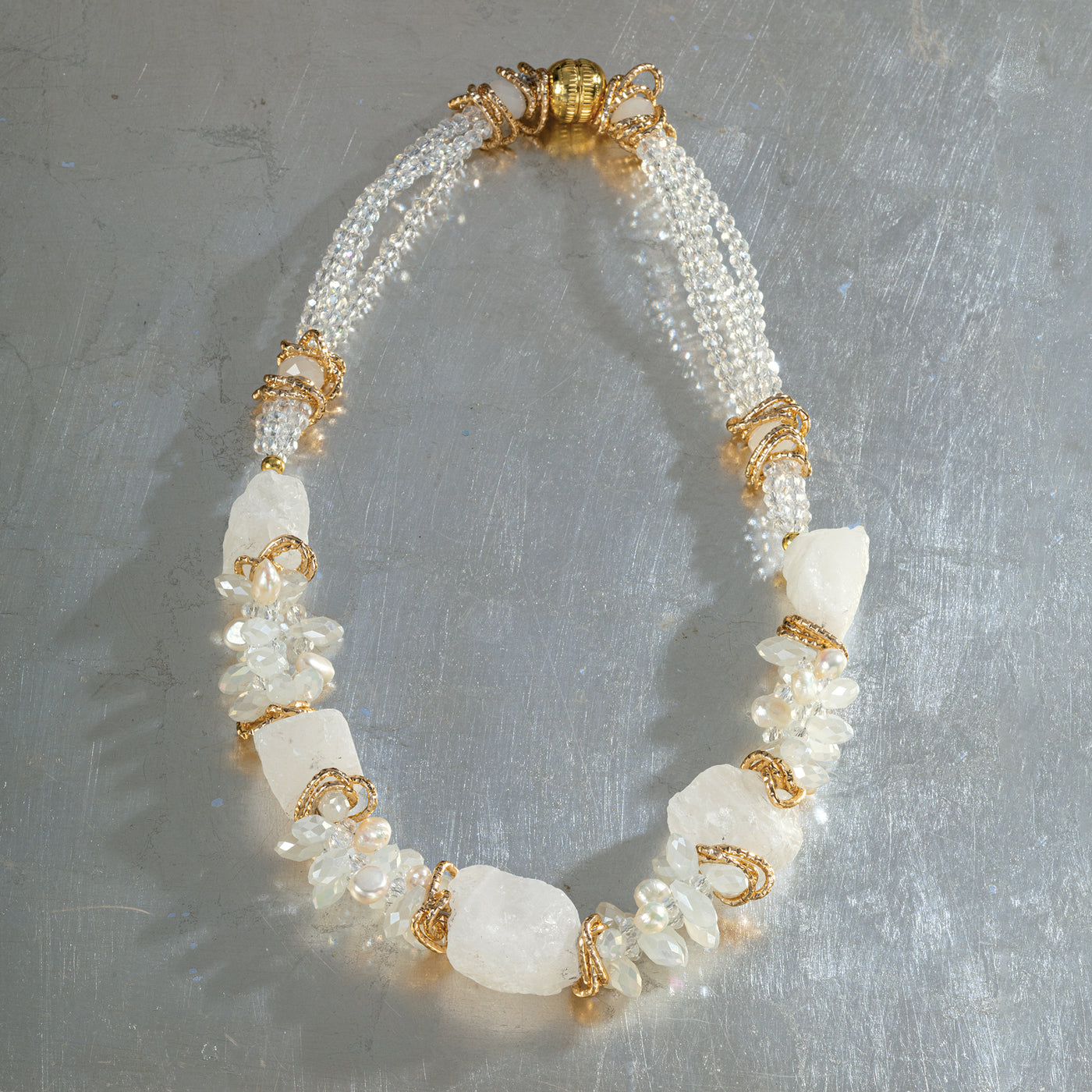 Rock Crystal Cluster Statement Necklace