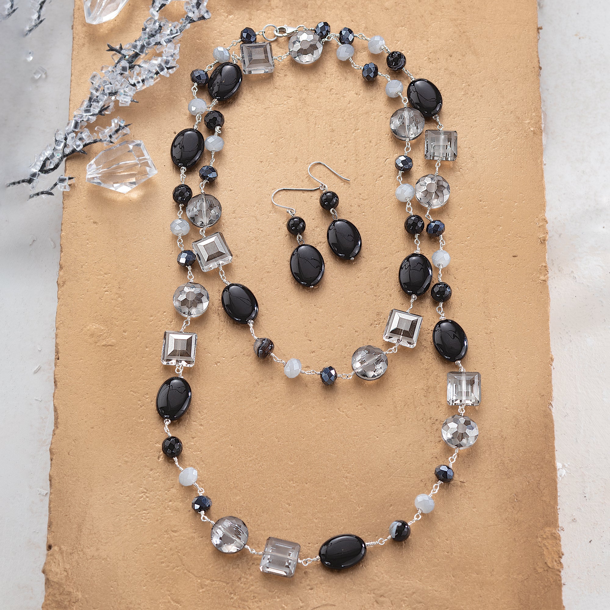 Smoke and Mirrors Gemstone Necklace & Earrings Set