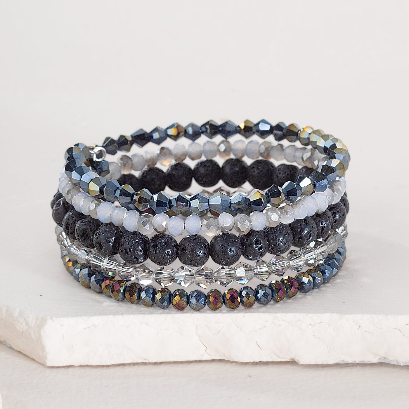 Lava Stone & Crystal Wrap Bracelet