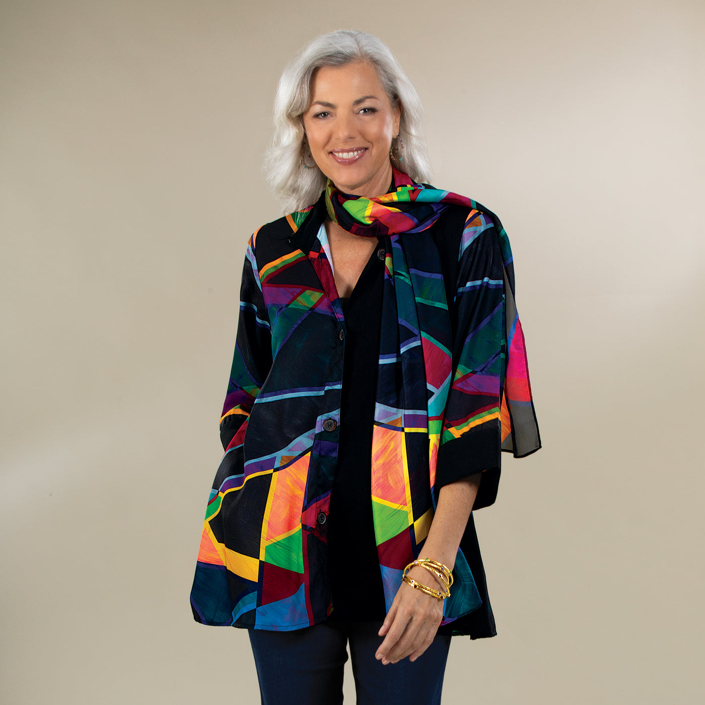 Stained Glass Rainbow Swing Shirt Jacket