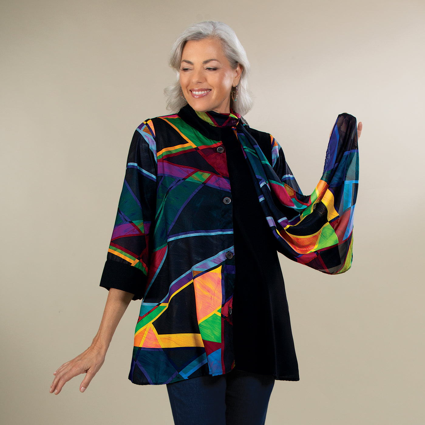 Stained Glass Rainbow Swing Shirt Jacket