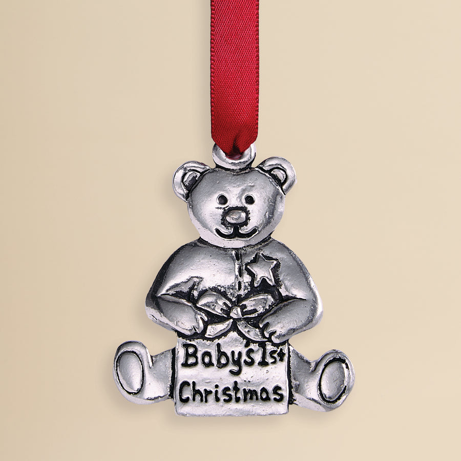 Baby's 1st Christmas Pewter Teddy Bear Ornament