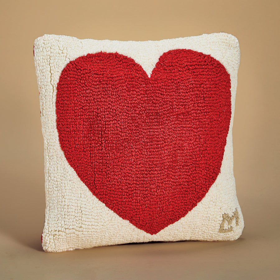 Hand-Hooked & Loomed Heart Pillow