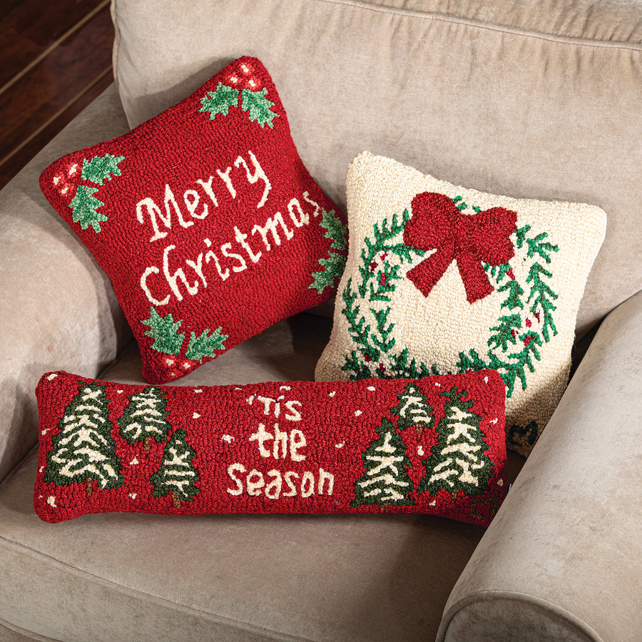 Hand-Hooked & Loomed 'Tis The Season Pillow