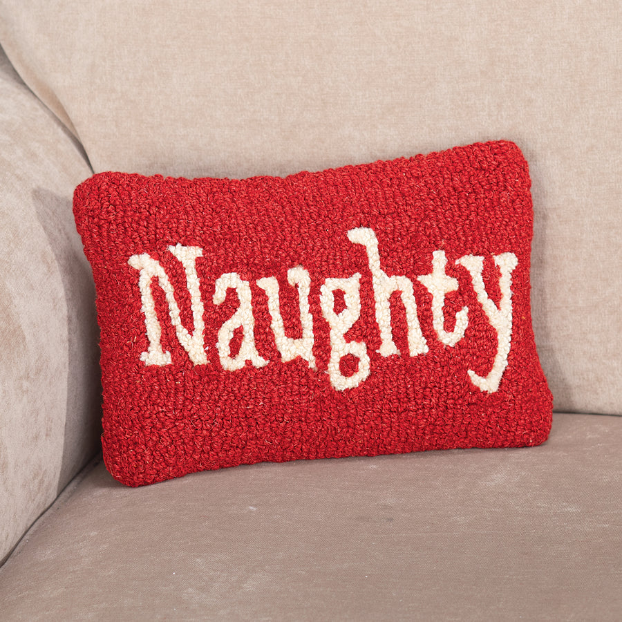 Hand-Hooked & Loomed Naughty Pillow