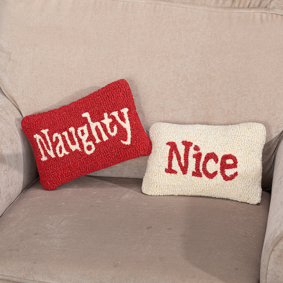 Hand-Hooked & Loomed Naughty Pillow