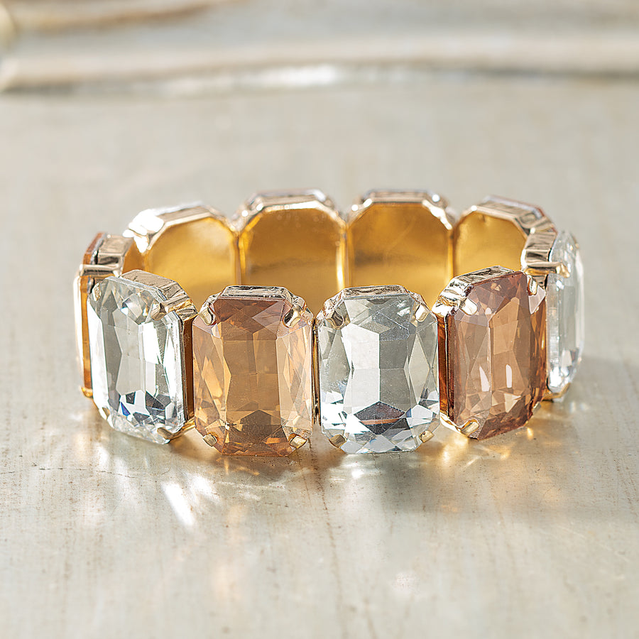 Gold & Clear Faceted Glass Flexible Bracelet