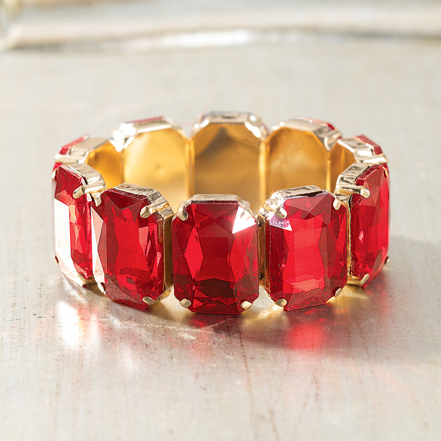 Red Faceted Glass Flexible Bracelet