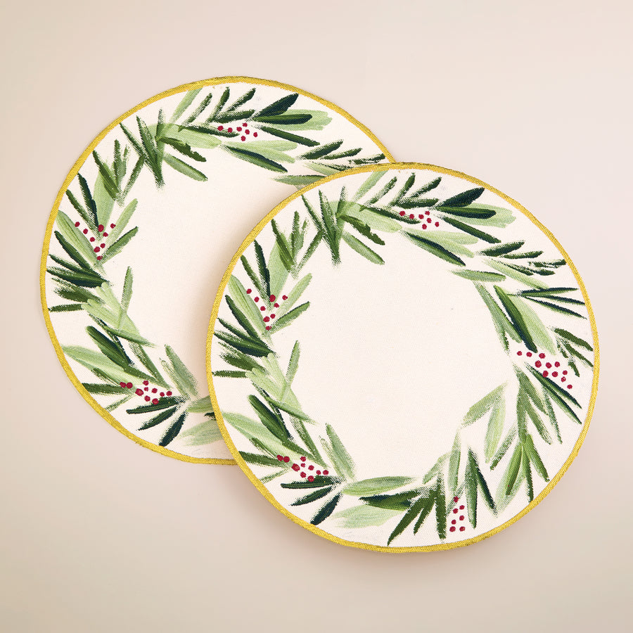 Holly Wreath Placemats Set Of 2