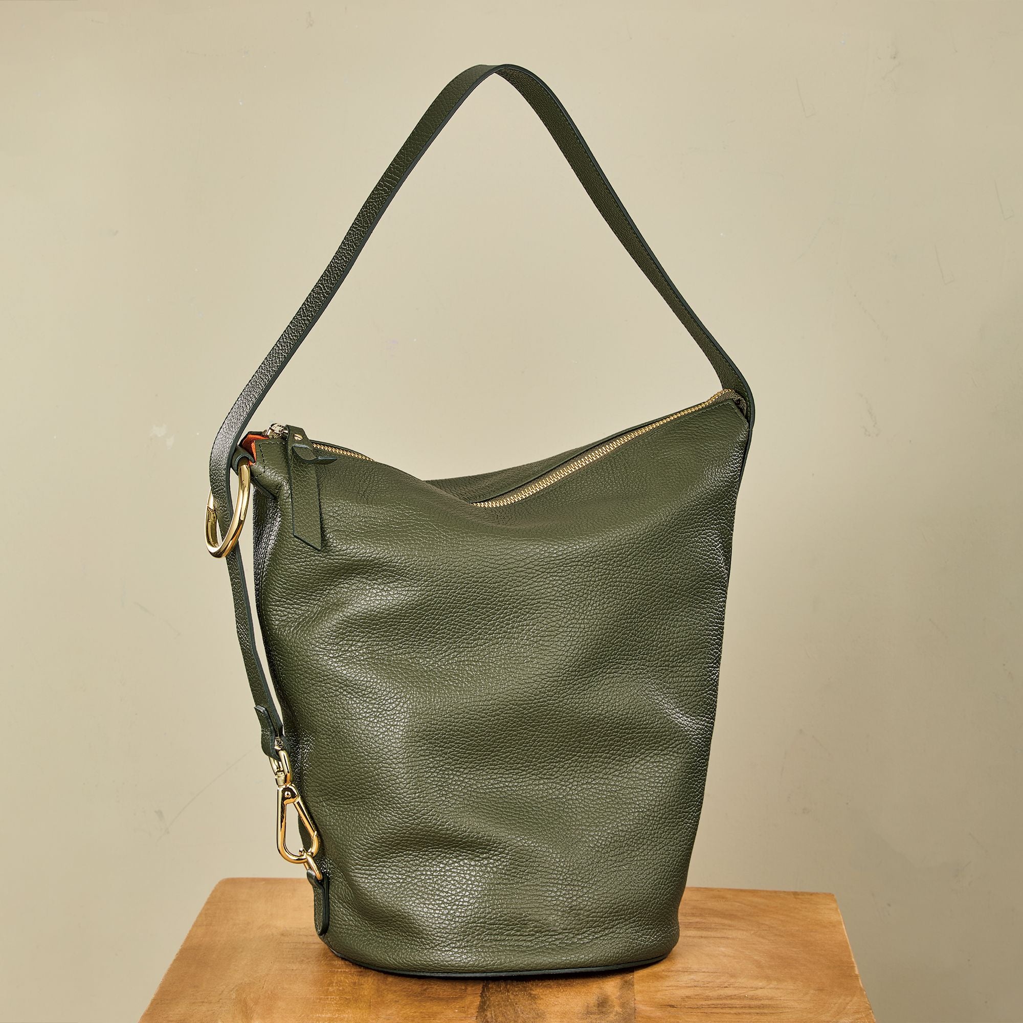 Bari Green Italian Leather Bucket Bag Uno Alla Volta