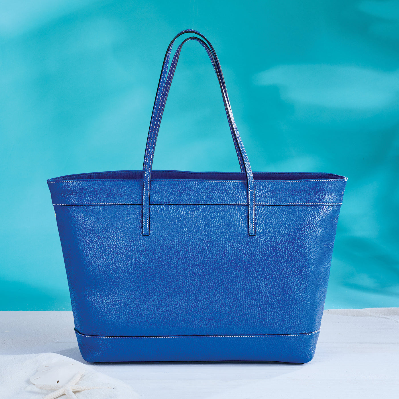 Portofino Cobalt Italian Leather & Straw Tote