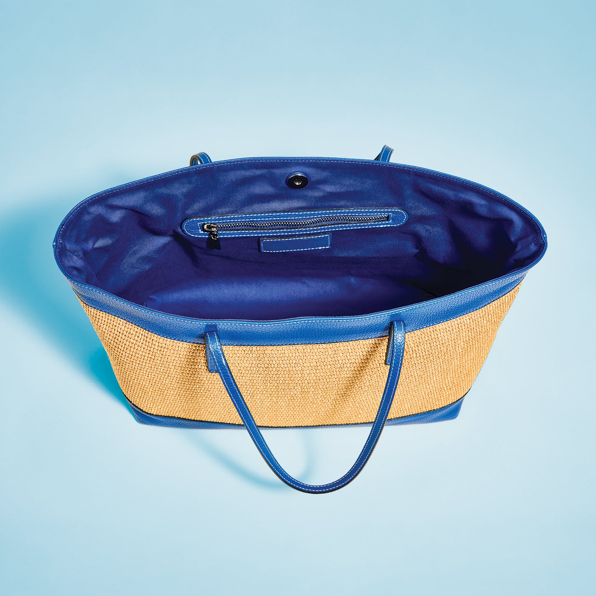 Portofino Cobalt Italian Leather & Straw Tote