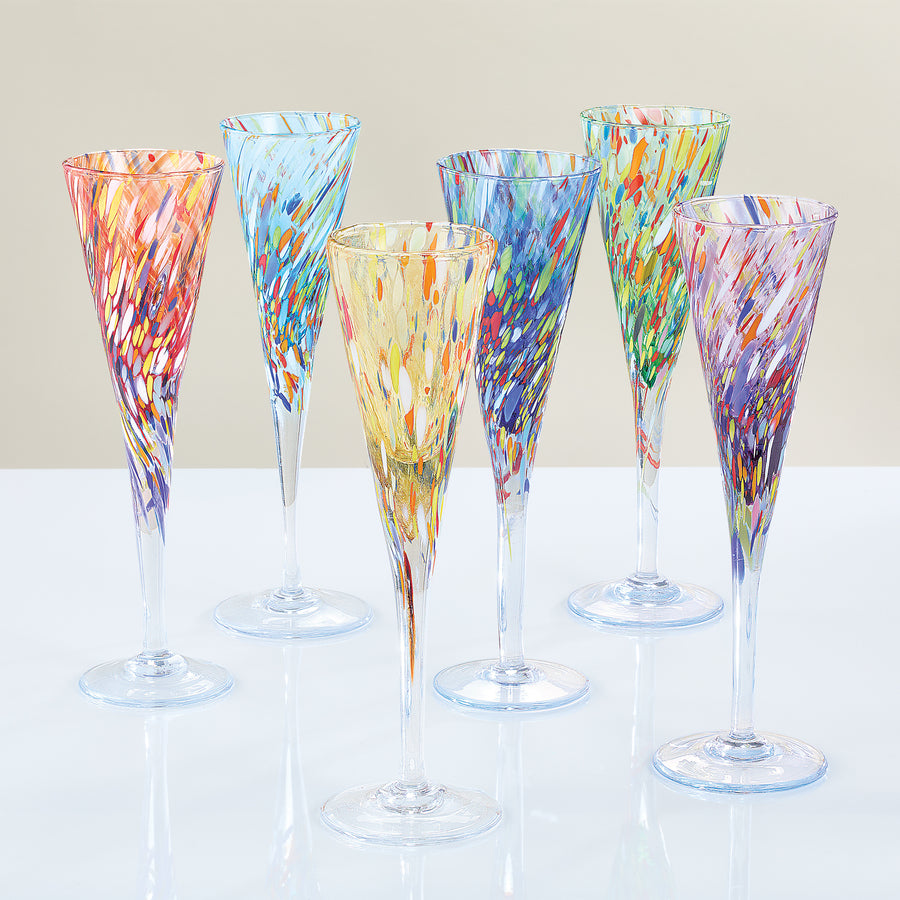 Murano-Style Confetti Champagne Glasses Set Of 6