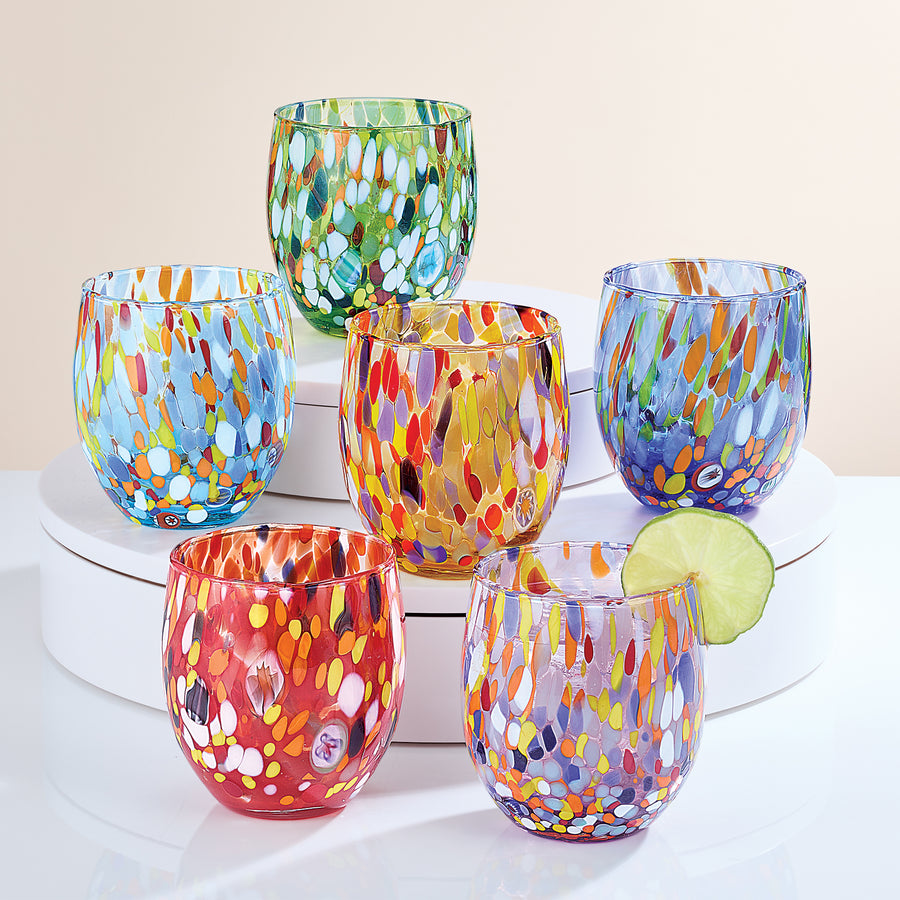 Murano-Style Confetti Drinking Glasses Set Of 6