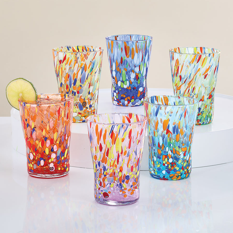 Murano-Style Confetti Indented Drinking Glasses Set Of 6