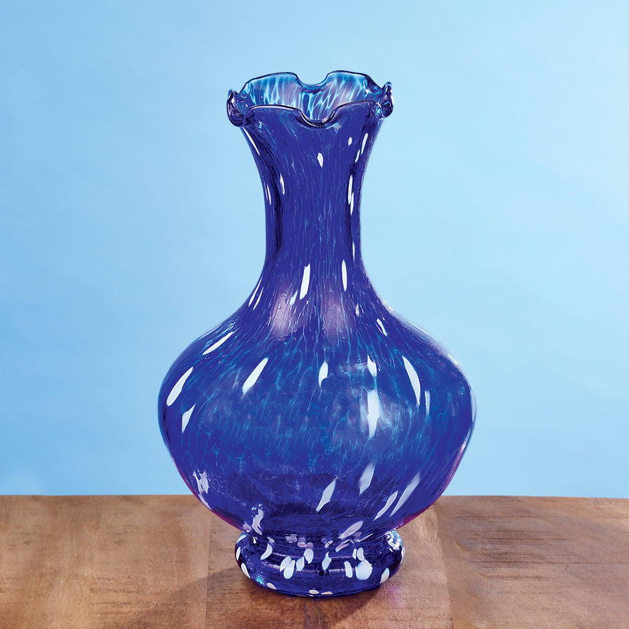 Murano-Style Blue & White Speckled Vase